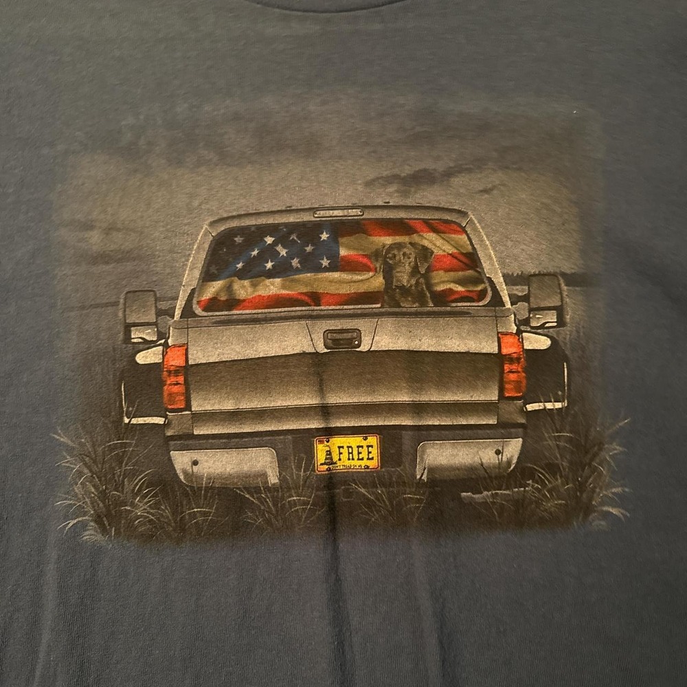 Vintage 90s Chevy Truck Graphic Tee Dog American Flag Delta Pro Weight Navy Blue